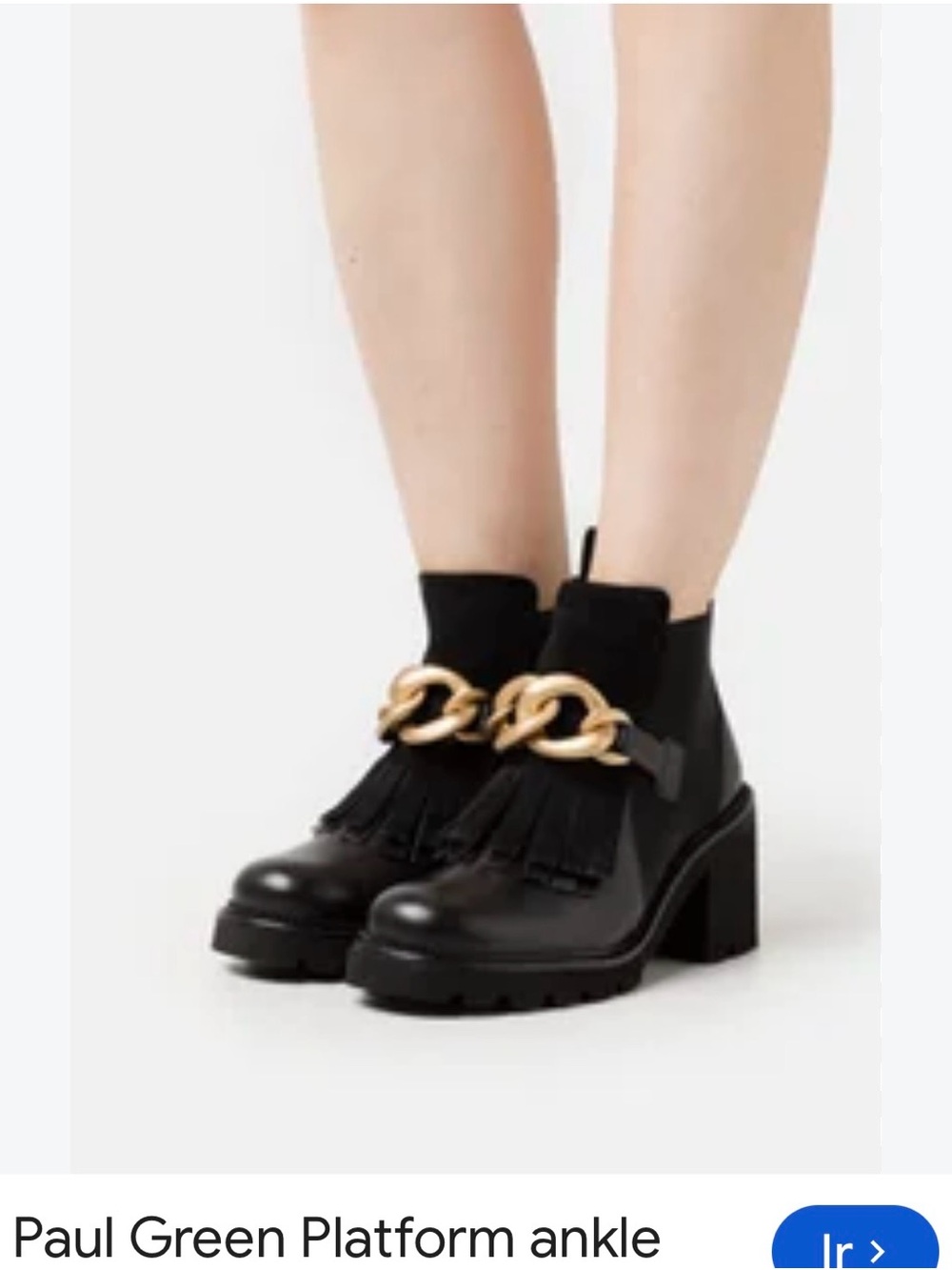 Paul Green Black Leather Ankle Boots with Gold Chain Accent